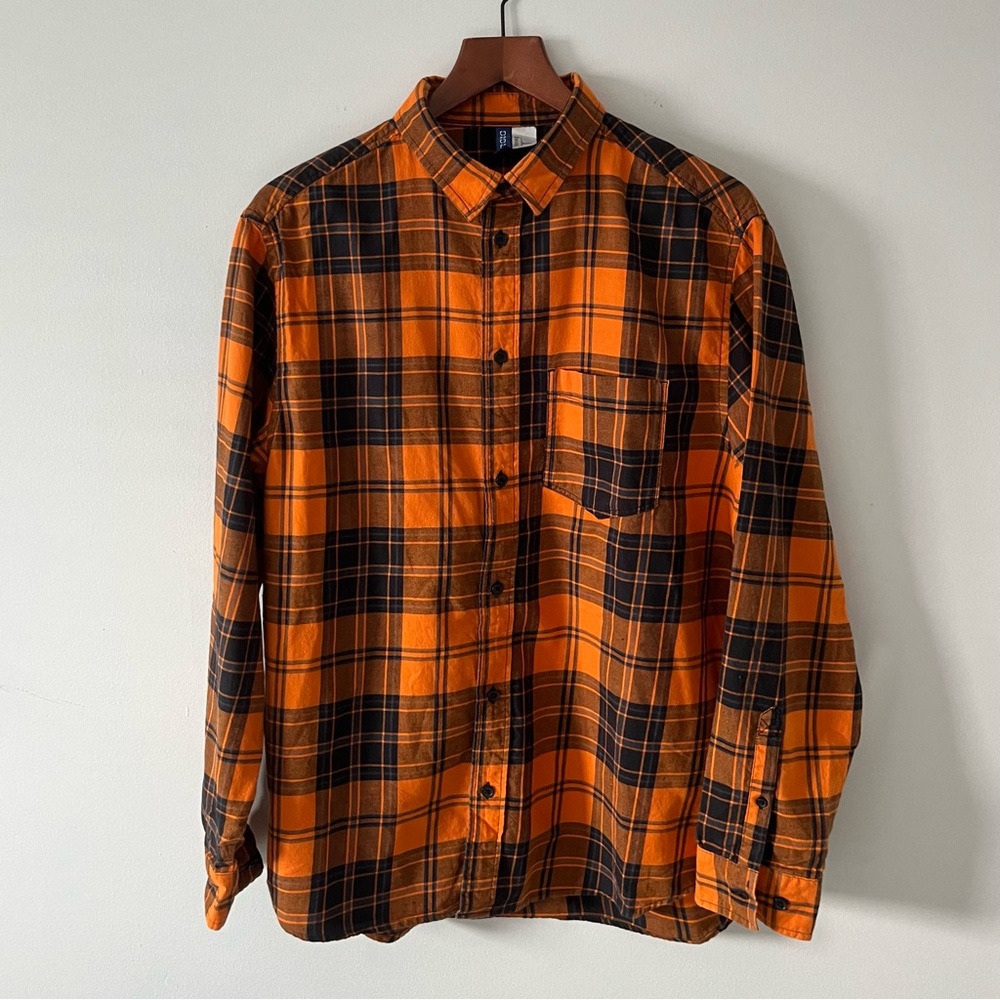 H&M Men’s Orange and Black Plaid Shirt